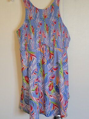 fit 4u Plus 20W Tropical Floral Swimdress Adjustable Strap Built-In Brief Blue